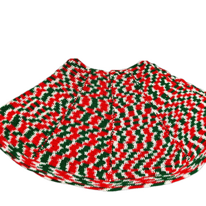 Handmade Crocheted Large Christmas Tree Skirt VTG Red White Green Traditional